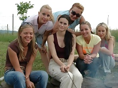Six webcam teens having barbeque