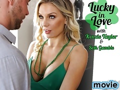 Kenzie Taylor is celebrating St. Patty's Day with a green dress and green beads. The busty hottie is feeling pretty good about herself until she leaves her room and realizes that Seth Gamble doesn't have any green on. That won't do, so she chases him thro